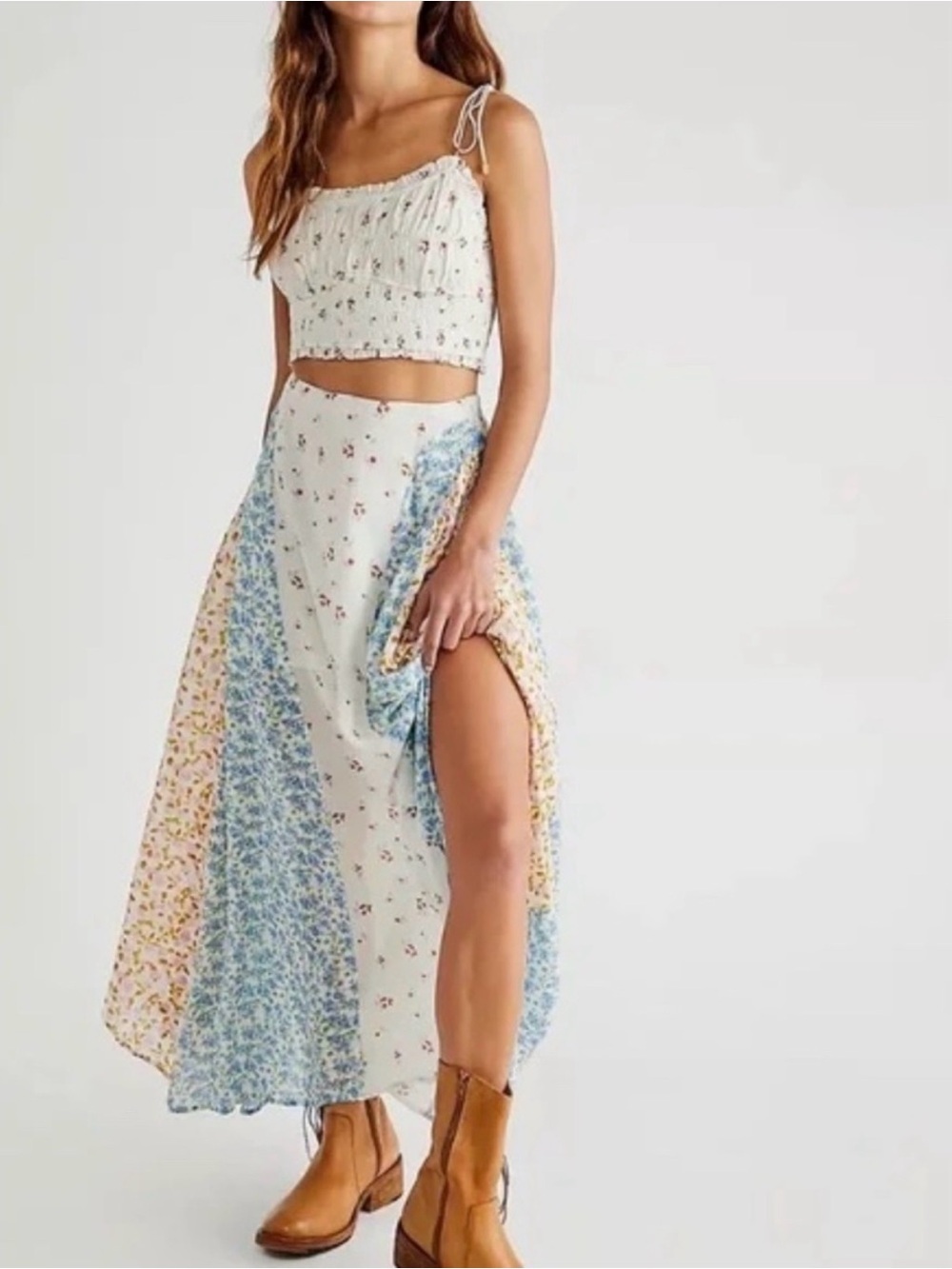 Free People Kaia Floral Patchwork Maxi Skirt Size Medium